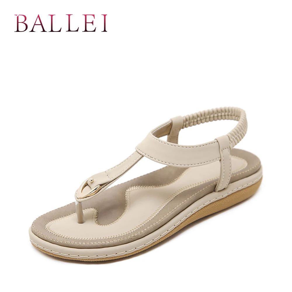 

BALLE Luxury Woman Summer Sandals Vintage PU Fashion Back Strap Soft Low Heel Shoes National Style Elegant Lady Retro Sandal S51