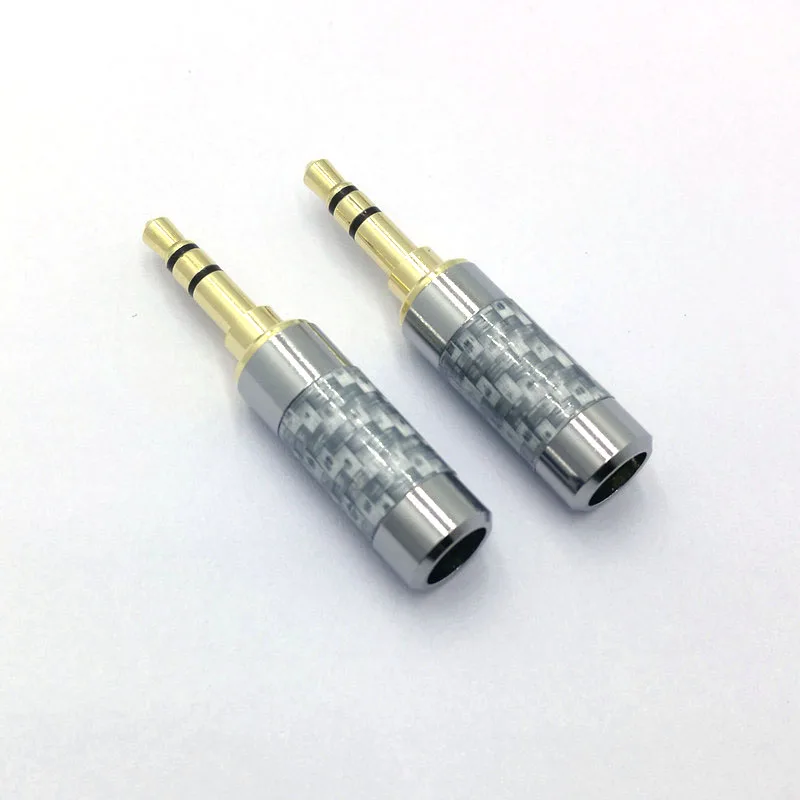 Углеродное волокно адаптер аудиоразъема 3,5 мм 3 полюс стерео штекер позолоченный Проволочный припой разъем для кабеля 6 мм - Цвет: Carbon 3.5mm silver