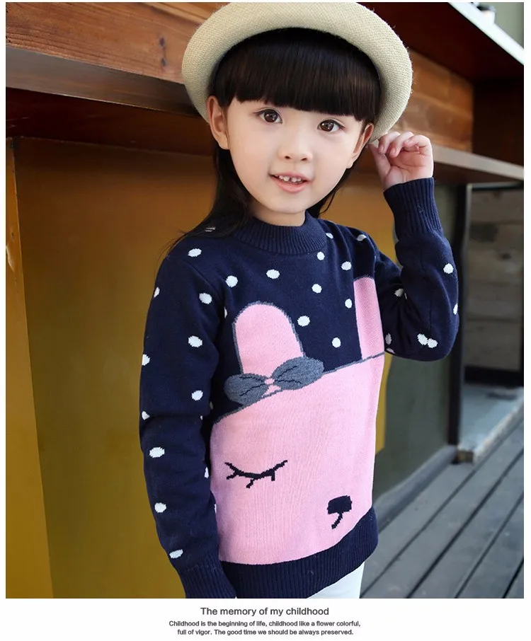 Осенняя детская одежда свитера для девочек Вязаный пуловер с длинными рукавами и принтом для девочек, свитер для девочек, детские повседневные свитера