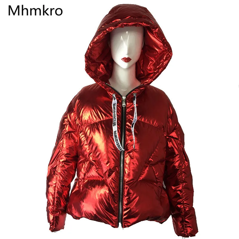 

2018 Shinny red bomber jacket waterproof top quality brand ladies winter Ins hot design winter coat