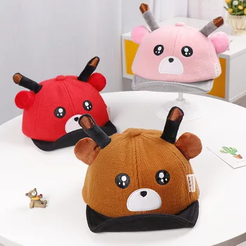

Baby hats Cute cartoon bear child hat 2019 autumn and winter new personality 2-6 years old boy girl hat child soft along caps