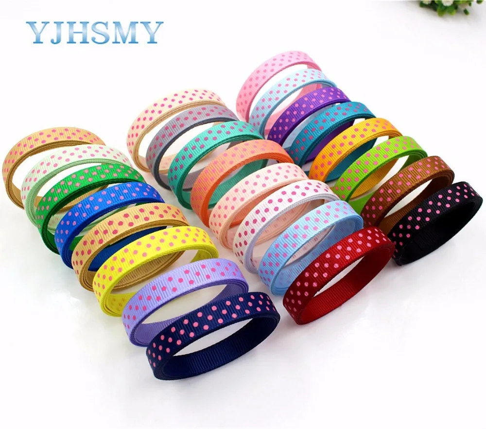 

YJHSMY 181171,10 mm 20 yards Solid color dots Ribbons Thermal transfer Printed grosgrain Wedding Accessories DIY material