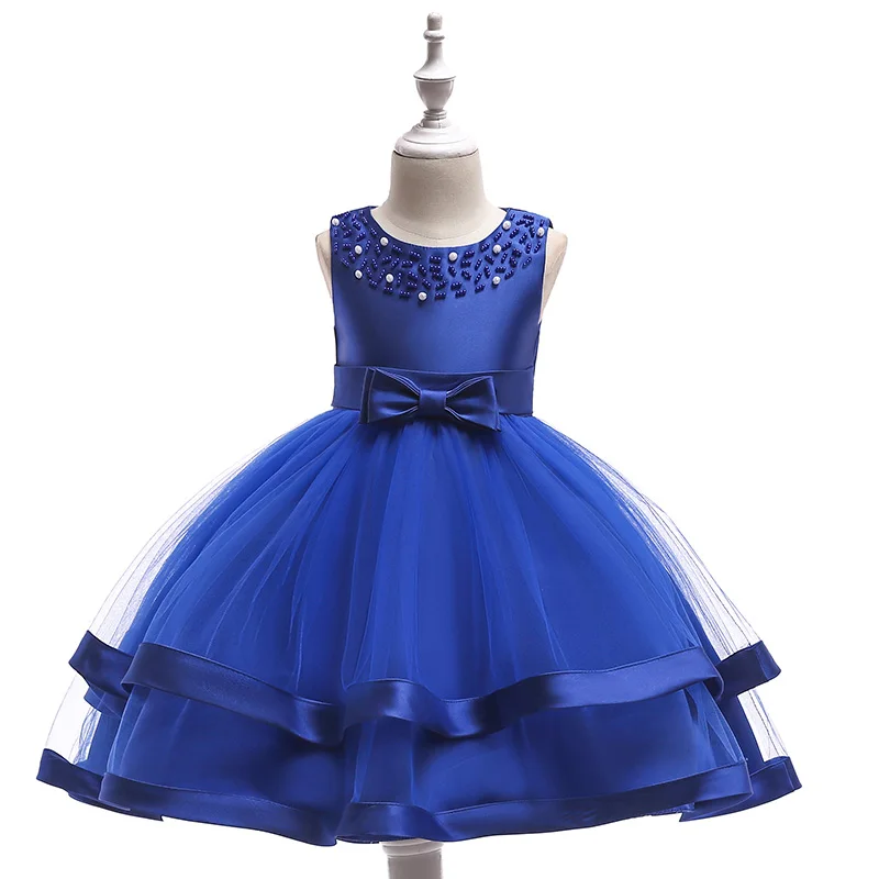 Розничная, детское летнее платье для девочек, детское для девочек с бантом, свадебное платье для дня рождения, 6 цветов, одежда для девочек L5017