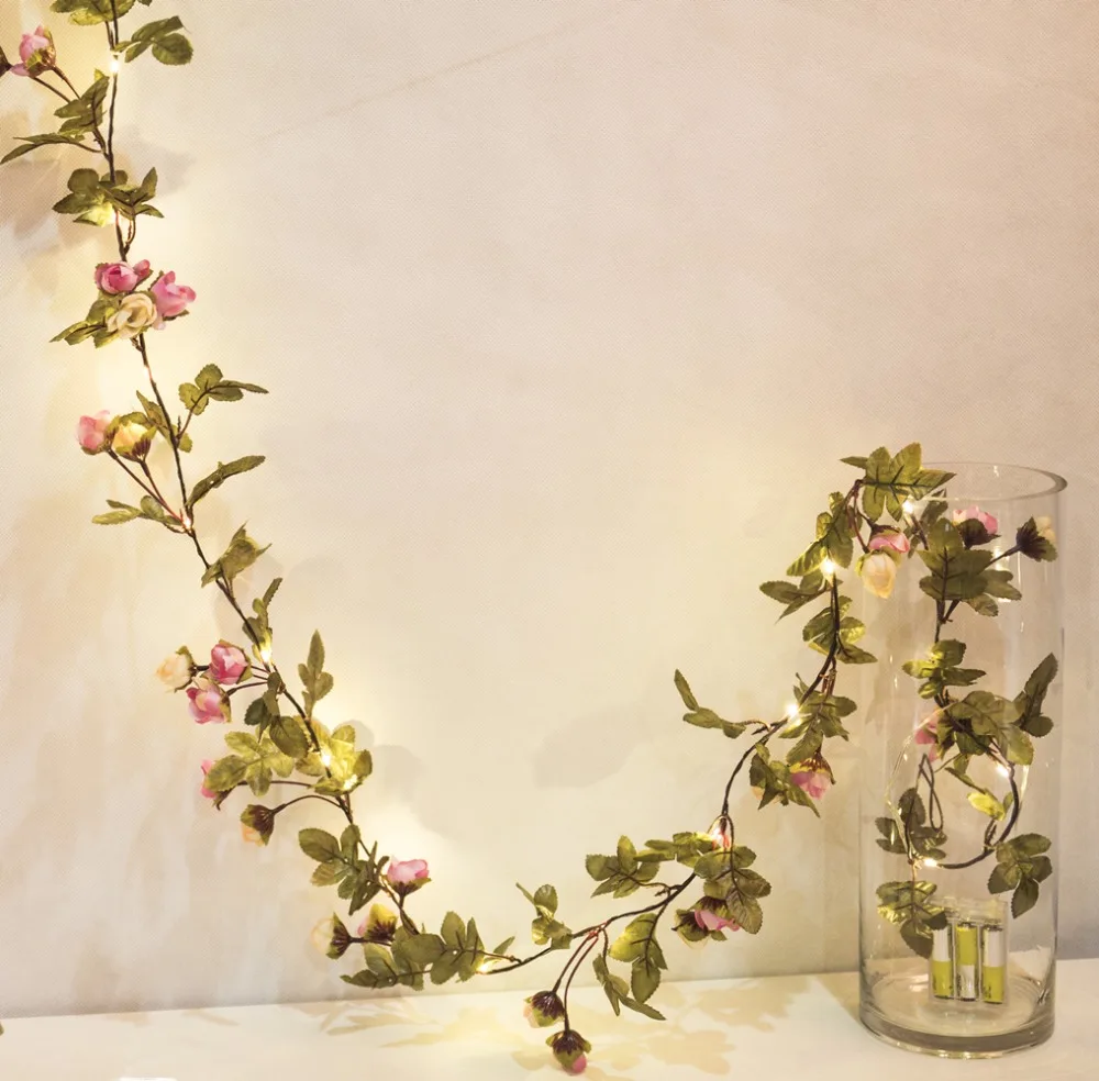 2M 20 LEDs flower leaf garland battery operate Copper LED fairy string lights for christmas wedding decoration party event 2M 20 LEDs flower leaf garland battery operate Copper LED fairy string lights for christmas wedding decoration party event