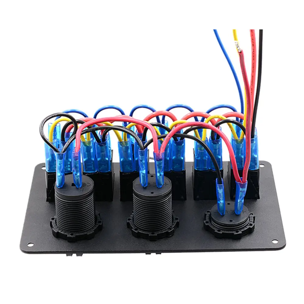 

6 Sets Red LED Waterproof Switch Panel + Cigarette Lighter + Dual USB Charging Stand + Red Voltmeter