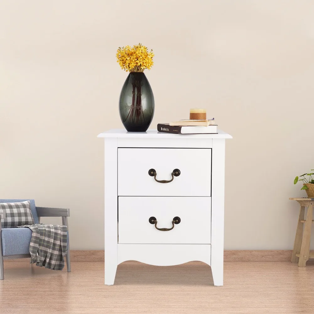Giantex Nightstand End Beside Table Drawers Modern Storage Bedroom Furniture White Home Furniture HW58623