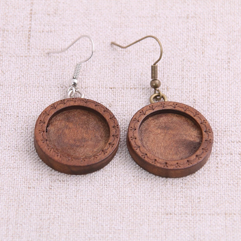 

4pcs 18mm Wood Round Cabochon Base Setting Blank Stainless Steel HooksDiy Accessories For Making Earrings