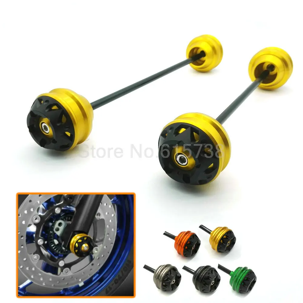 5 colors Motorcycle CNC Gold Front and Rear Wheel Axle Fork Crash Slider Frame Sliders Protector For Yamaha MT07 FZ07 2013-2015 pair 12mm billet cnc motorcycle front rear wheel axle fork frame slider crash pad protector cover for suzuki kawasaki 7 color