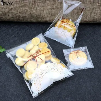 

BXLYY 50pc Transparent Lace Bow Biscuit Bag Candy Bag Baking Bag Party Decoration Christmas Baby Shower Wedding Decoration.7z