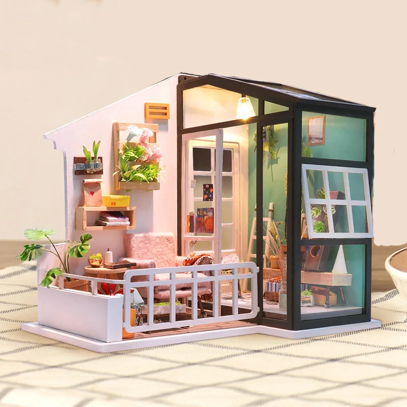

SLPF Diy3D Three-dimensional Wooden Hut Handmade Hand-assembled Toys Doll House Micro Landscape Building Model Crafts Gift J06