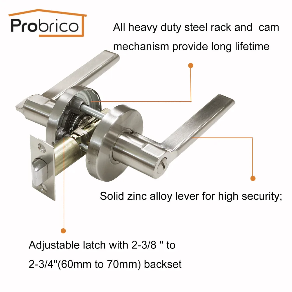 Probrico, Современная дверная ручка из нержавеющей стали/дверной замок с рычагом, с ручкой, без ключа, замок для конфиденциальности, для ванной, спальни, туалета