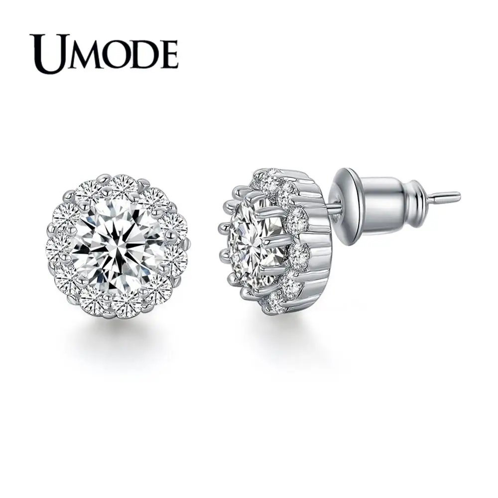 Женские серьги гвоздики с кубическим кристаллом UMODE 6 мм 0 75 карат цирконий белое