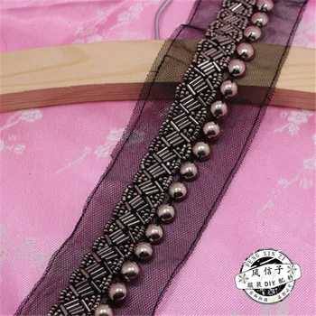 

2.5cm wide nail bead dress neckline black soles grey bead lace accessories DIY grey lace collar flower decoration