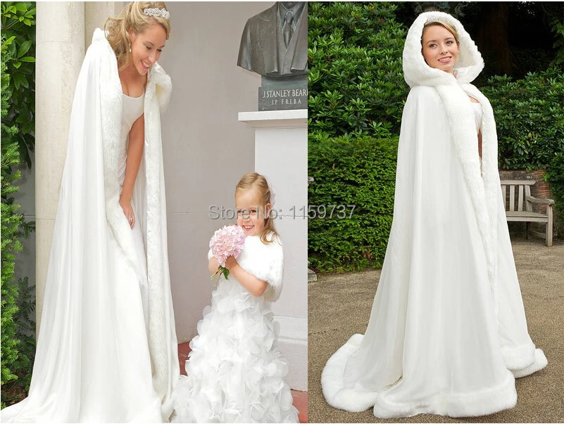 Customise Newest Hooded With Faux Fur Trim Short For Bride Winter Cloak ...