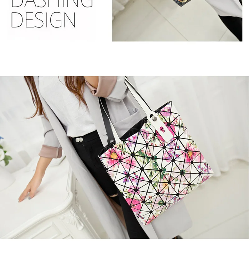 Fashion Ladies Folded Geometric Plaid Bag Women Laser Bright Casual Totes Bag Shoulder Bags Fold Over Bao Bao Handbags (20)