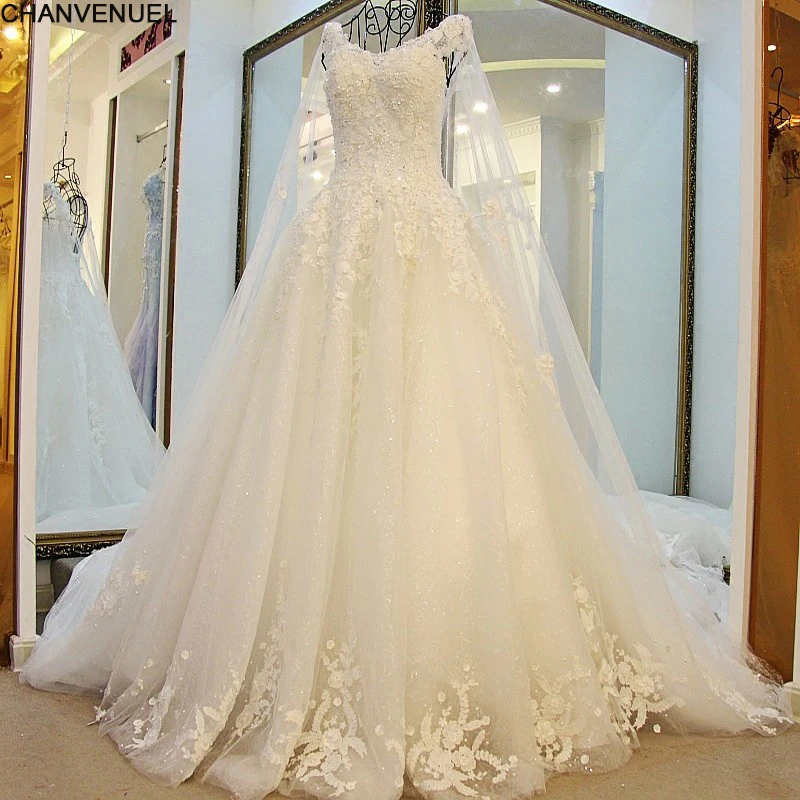 

LS23990 Wedding Dress 2016 Hot Sale Beaded Ball Gown Cap Sleeve Lace Wedding Dress Vestido De Noiva Robe De Mariage Bride Dress