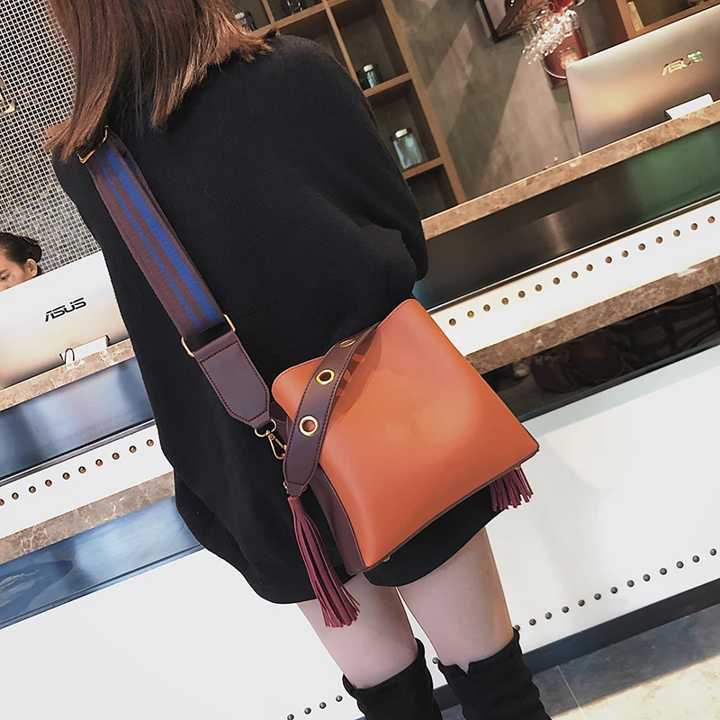 Janespri Women Tassel Handbag Tote High Quality Women Shoulder Bag Luxury Brand Soft Leather Bucket Bag Fashion Women's Handbag (29)