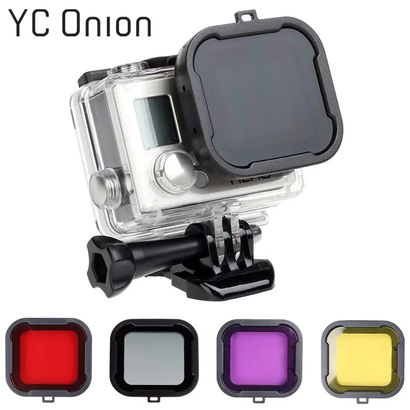 

4 Colors Lens Filter Diving Filter Kit Red Purple Yellow Gray Dive Filter for Gopro Hero 3+ 4 Housing Case Go Pro Accessories
