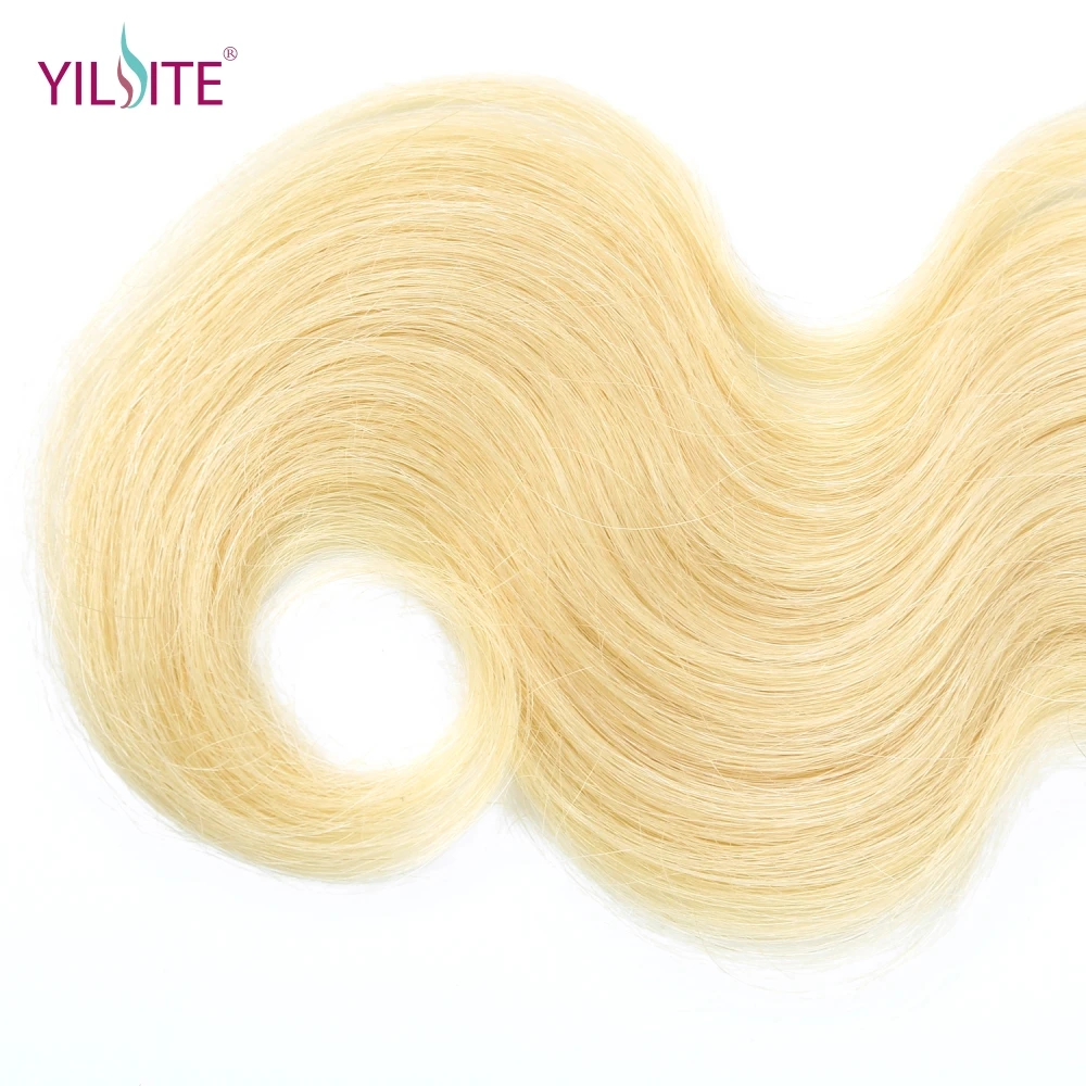 YILITE тела волна 613 блондинка не Реми натуральные волосы Связки с закрытием 3 Связки с 4x4 кружева закрытия бесплатная часть