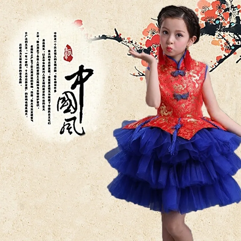 3 Детские костюмы, Красивое атласное китайское свадебное платье Cheongsam для девочек, китайское платье для танцев guzheng Erhu, красное платье-пачка Qipao - Цвет: 3