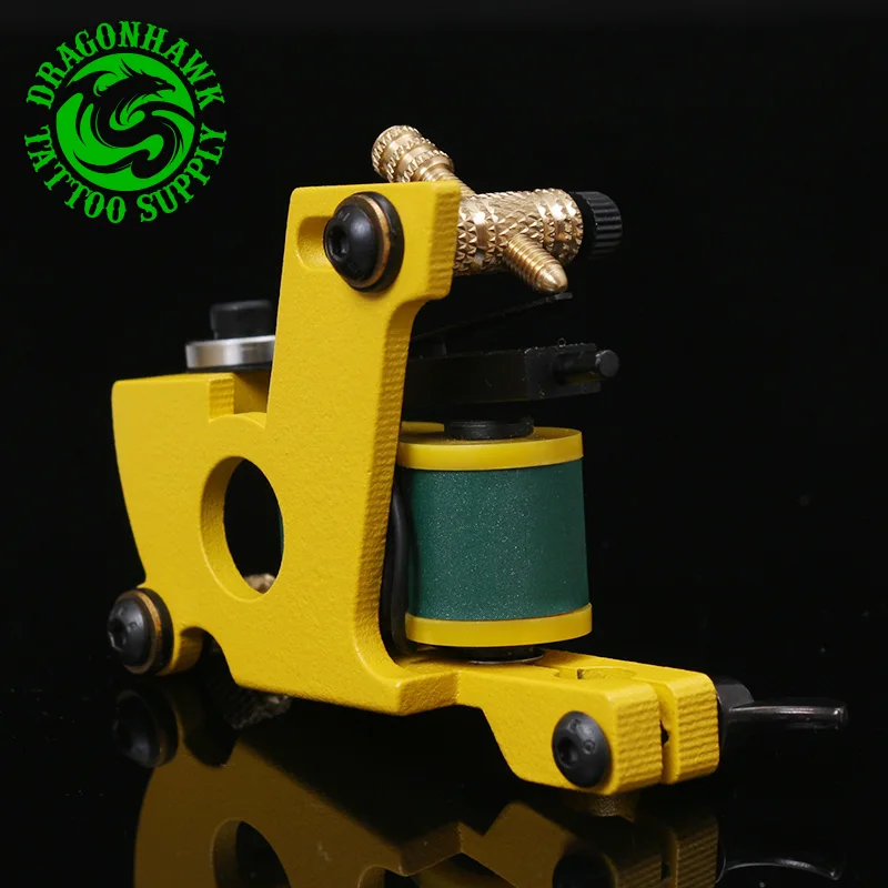 Hot Sale Professional Handmade Tattoo Machine 10 Wrap Coils Machine For Shader And Liner Yellow Color
