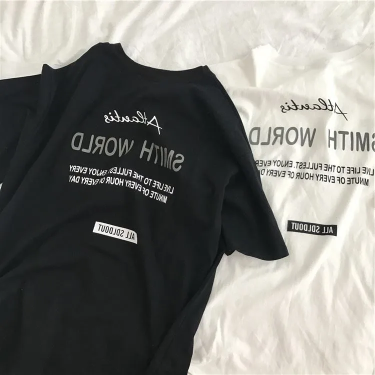 T-shirts Women 2020 Chic Solid BF Loose Ulzzang T-shirt Top Tee Womens Letter Print School Couple Korean Style Hip Hop All-match
