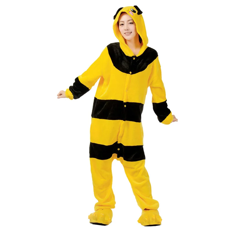 Кигуруми желтая пчела пижамы животных вечерние фланелевый костюм для косплея комбинезоны игры мультфильм животных пижамы