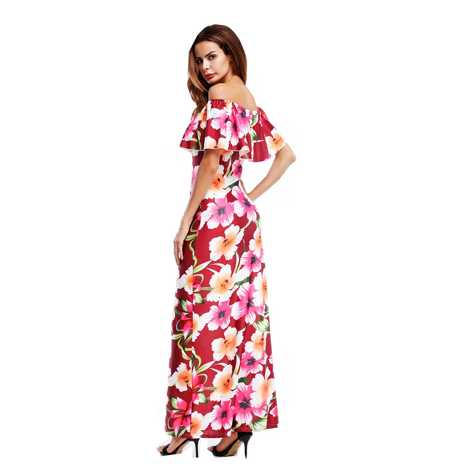 Women Boho Maxi Dress 2017 Floral Off Shoulder Ruffled Print Party Long Dresses Feminine Floor Length Gown Plus size 5XL  (8)