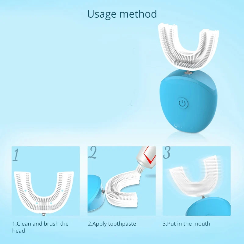 360 градусов интеллигентая(ый) Автоматическая Ультразвуковая электрическая зубная щетка для Зубная щётка U Тип 4 режима зубная щетка зарядка через usb для отбеливания зубов, синий свет