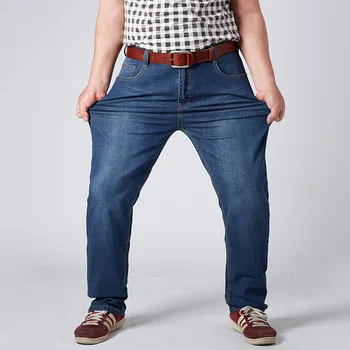 

Jeans Man super large plus size fatter High Stretch Middle-aged Denim Jeans Casual Middle Waist Loose Long Pants Male Size 32 52