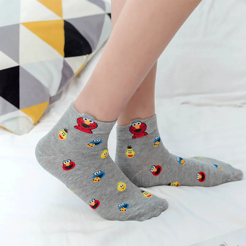 Модные Женские однотонные хлопковые короткие носки для отдыха, хлопковые носки, короткие носки с мультяшной головой, короткие носки средней длины, чулочно-носочные изделия
