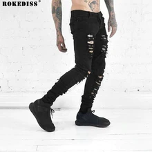 New mens Stretch cotton ripped distrssed black skinny jeans pants Man fashion hip hop swag justin bieber jeans clothing TC224