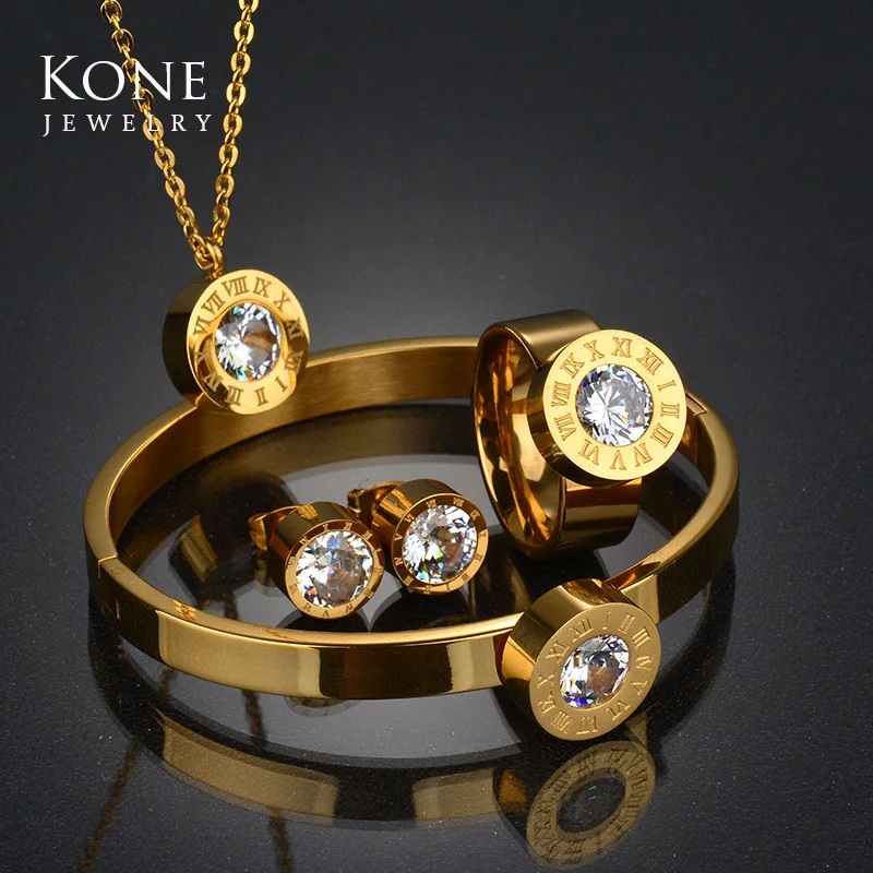 UZone Famous Brand Interchangeable Jewelry Set CZ Crystal Gold Color