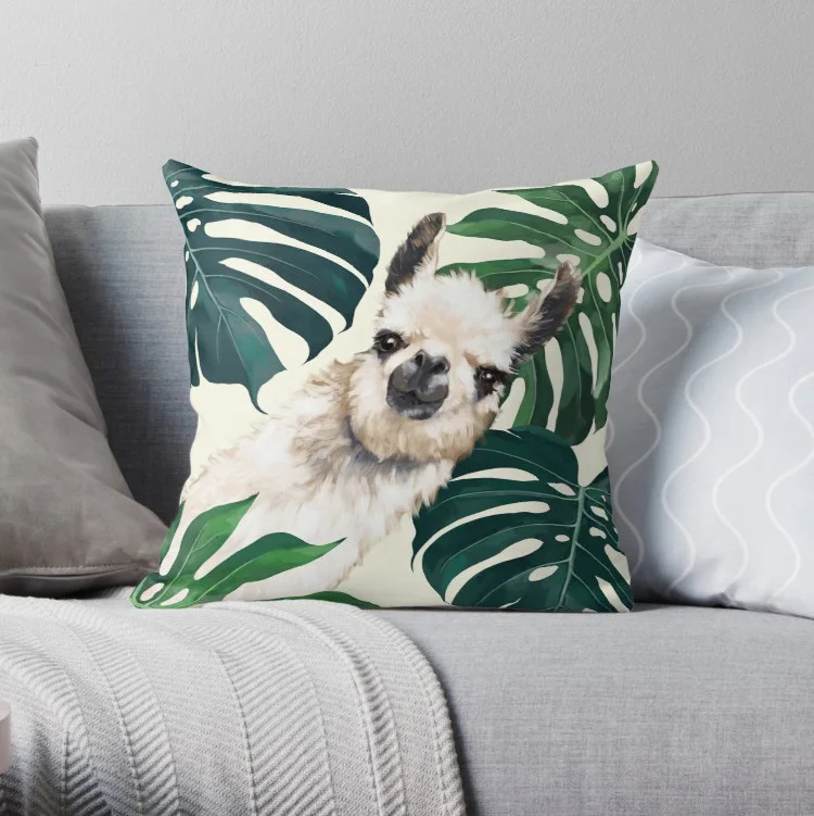 

Sneaky Llama in Tropical Monstera Pillow Covers Cases Pattern Nordic Cover Cushion Pillowcase Square Print