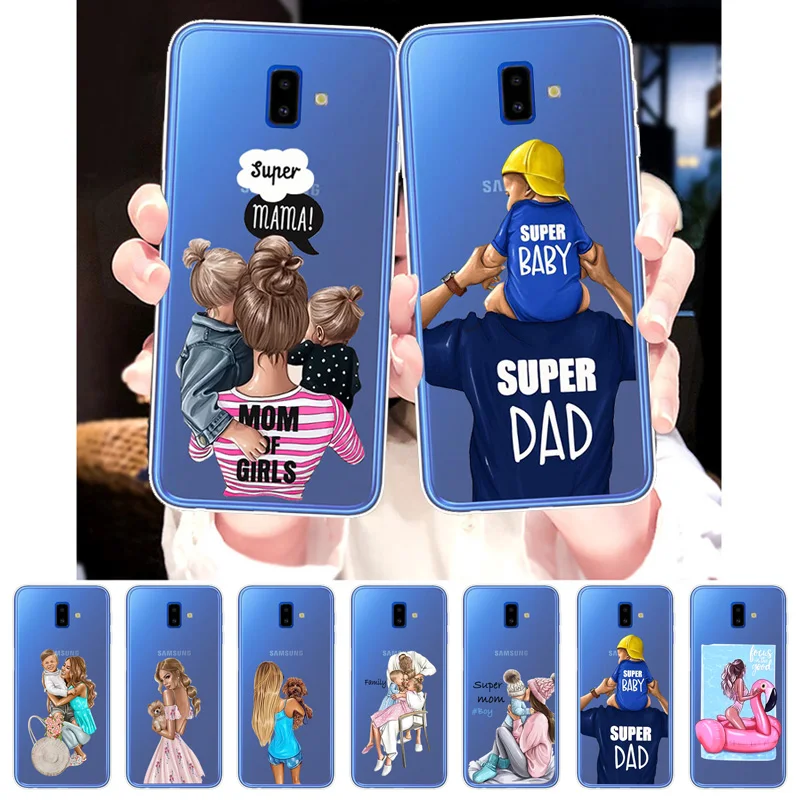 

Soft Clear Silicone Cover For Samsung Galaxy J8 J6 J4 J3 J2 J7 Cute Baby Phone Case Back Coque Super Mom Dad Fashion Girl