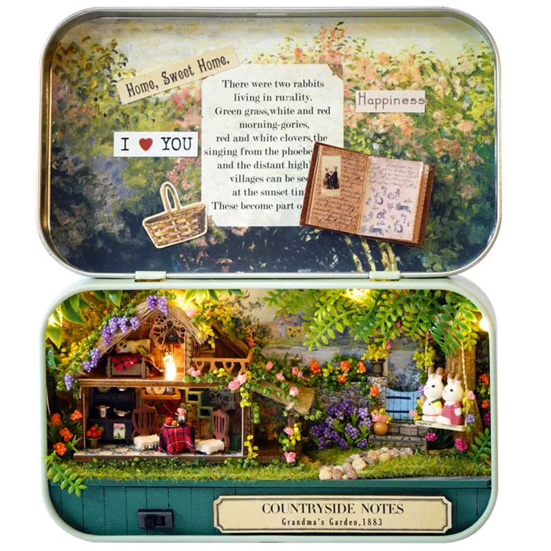 

Mini Doll House Assemble Kits Funny Countryside Notes 3D Wooden DIY Handmade Box Theatre Dollhouse Miniature Box Cute Gift Toys
