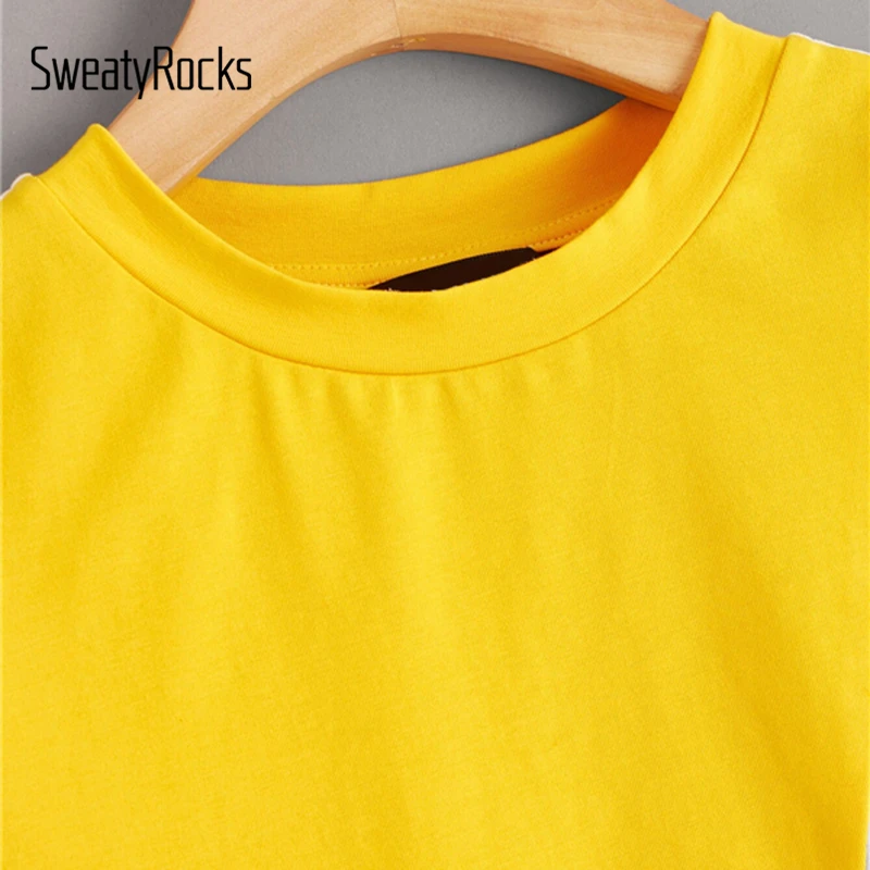 SweatyRocks اللون كتلة تي شيرتات قصيرة الاكمام الشارع الشهير المحملة قميص فام 2019 الصيف قمم السيدات جولة الرقبة أساسيات تيز SweatyRocks اللون كتلة تي شيرتات قصيرة الاكمام الشارع الشهير المحملة قميص فام 2019 الصيف قمم السيدات جولة الرقبة أساسيات تيز