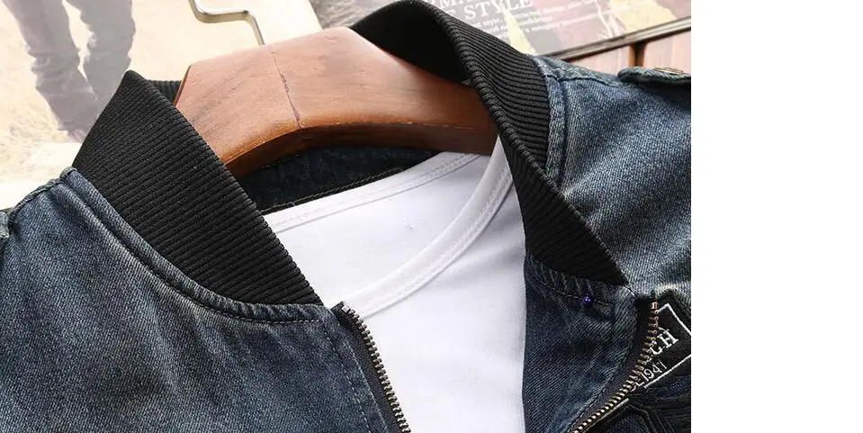 ROHOPO джинсовая куртка-бомбер в винтажном стиле с круглым вырезом, модная мужская джинсовая куртка, осенняя хлопковая мотоциклетная верхняя