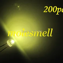 200 шт./лот! 5 мм соломенная шляпа теплый белый светодиод(3000MCD) 5 мм светло-светодиод 5 мм прозрачный большой/широкоугольный LED