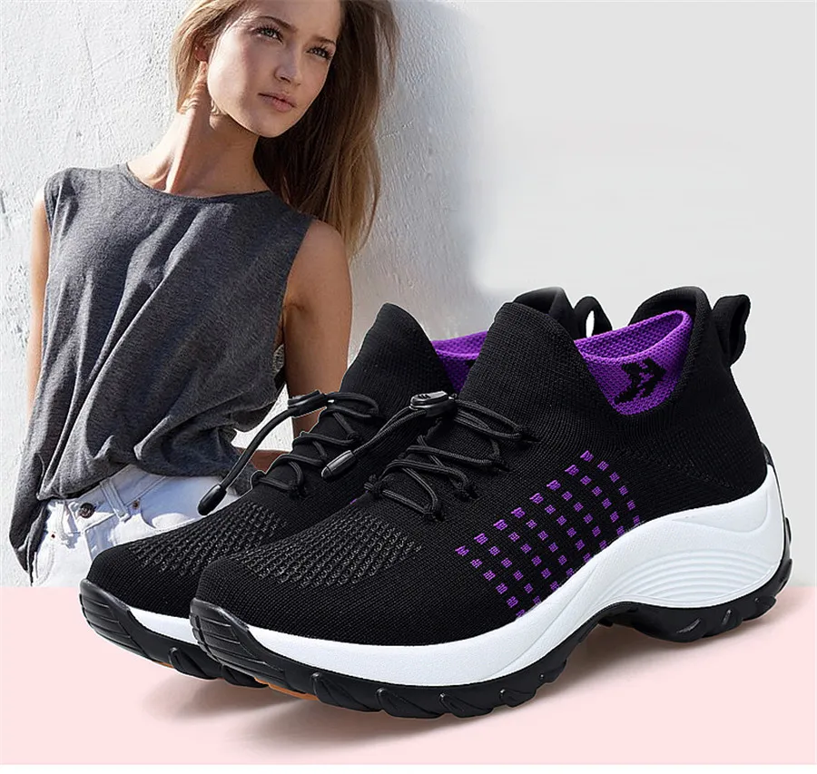 Весна/осень женская обувь на плоской платформе для бега для женщин дышащая сетка черная спортивная обувь женские носки кроссовки