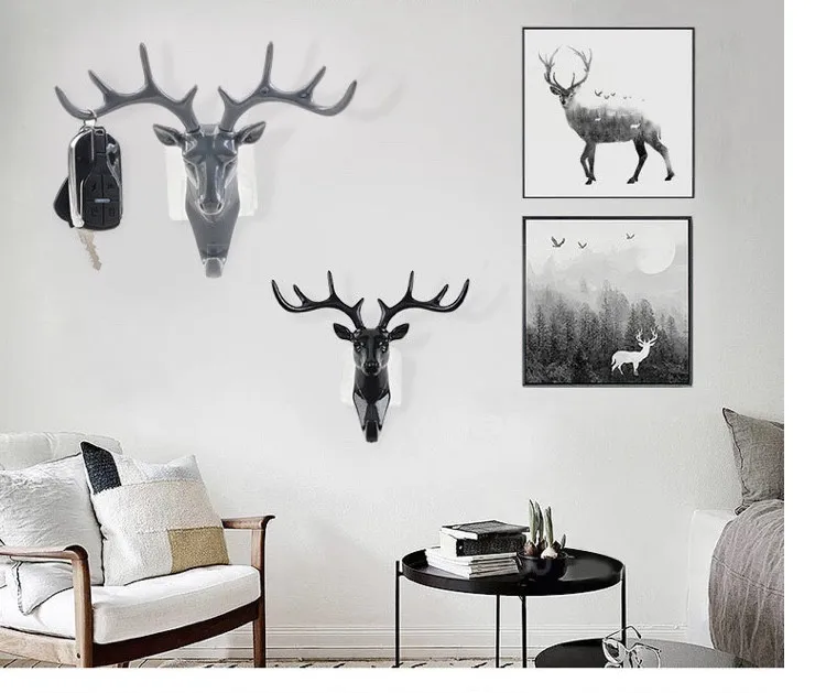 HOMIN Animal Wall Decor Hooks Antlers American Style Household Decor Hooks Multi-purpose Wall Coat Keys Bags Clothes Hook 0202
