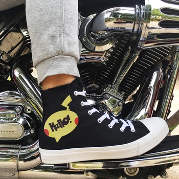 

Wen Design Pokemon Style Hello! Go! Typography Game Canvas Women Shoes Classic Black High Top Men Skateboard Sneakers Plimsolls