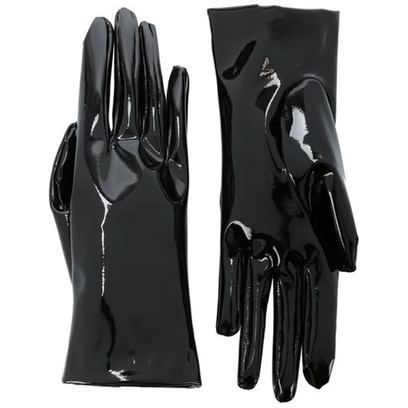 21cm Patent Leather Gloves Bright Red Black Mirror Emulation Short Style Show Cosplay Female WPU88|Женские перчатки| |