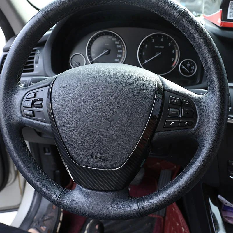 

1 Pcs For BMW X3 X4 X5 F15 F25 F26 2014-2016 ABS Chrome Steering Wheel Decoration Cover Trim Sticker Carbon fiber Style