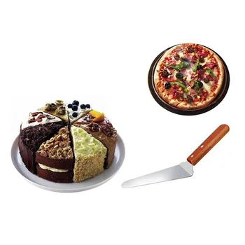 

100pcs wooden handle stainless steel pizza cake cheese steak egg tart shovel baking tool wen6516