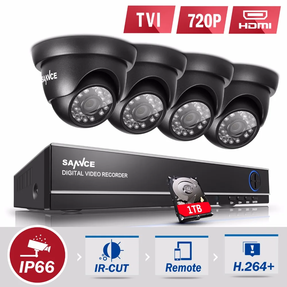 SANNCE 4CH 1080N HD font b CCTV b font System 4pcs 720P Outdoor IR Security Camera