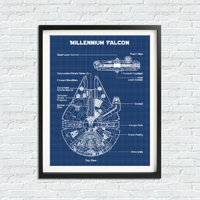 millennium falcon blueprint poster