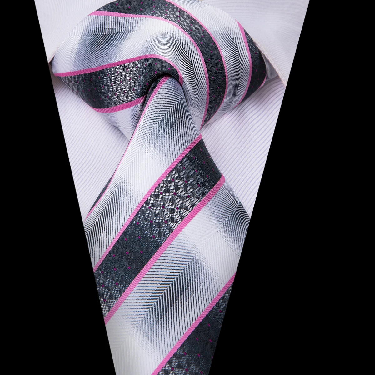 Hi-Tie дизайнерский розовый и черный полосатый галстук 8,5 см галстуки 100% шелковый галстук для мужчин Hanky запонки Бизнес Свадебный галстук