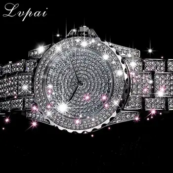 

Lvpai 2019 New Arrive Silver Luxury Women Dress Watch Rhinestone Ceramic Crystal Quartz Watches Magic Women Wrist Watch Female