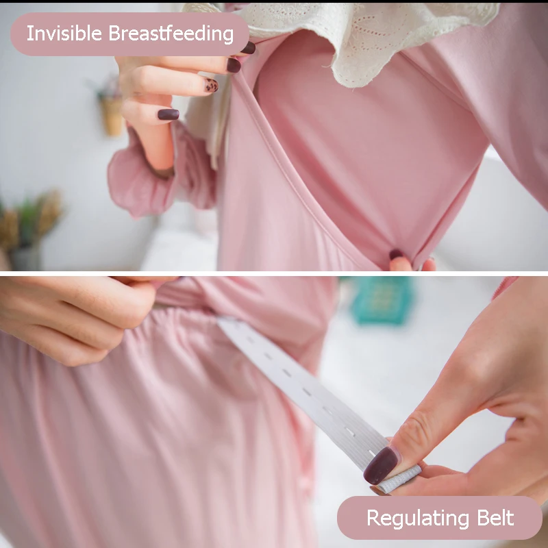 Maternity Nightwear For Nursing Pajamas Spring Autumn Korean Modal Breastfeeding Sleepwear Loose Soft Pregnancy Clothes Set A316